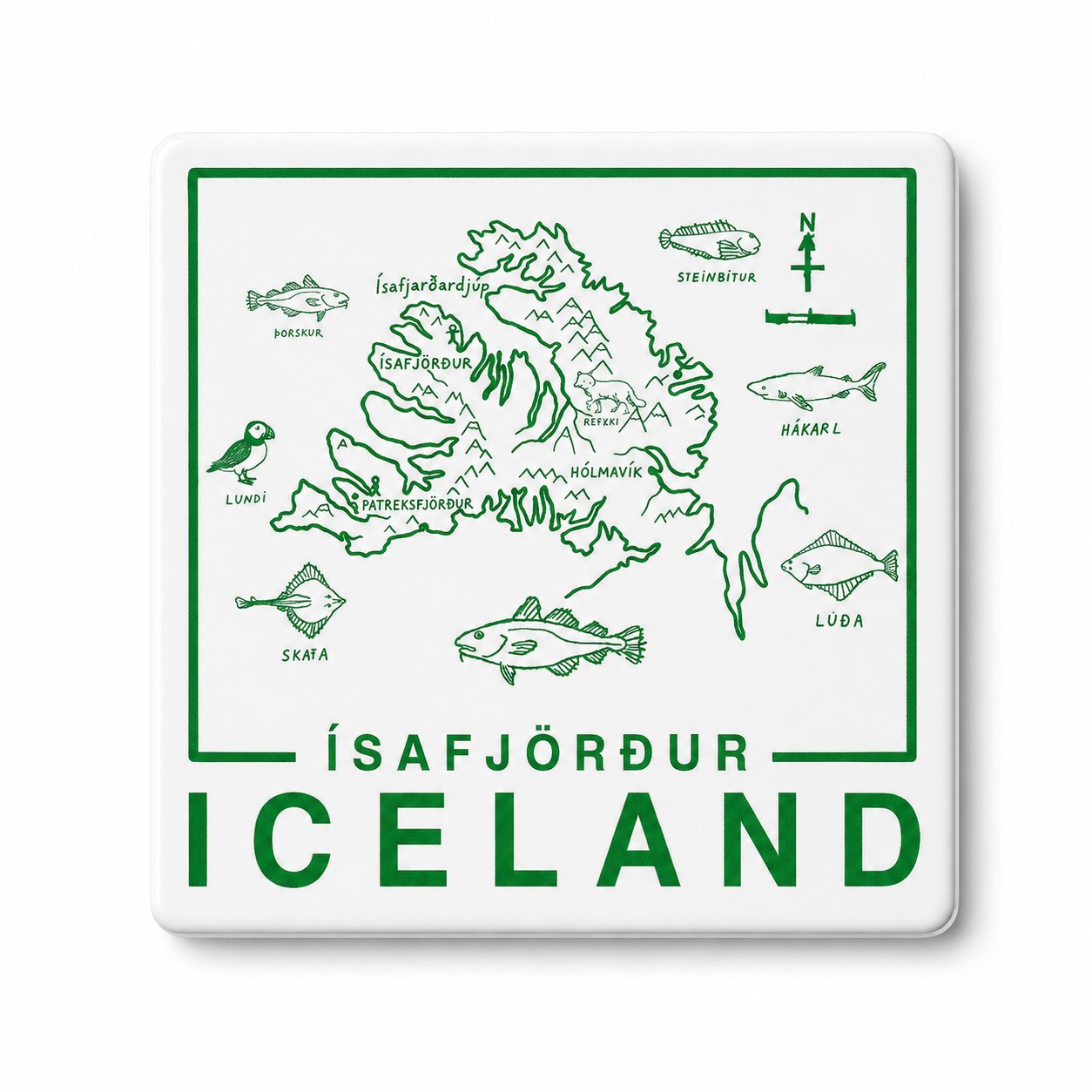 Westfjords map magnet in green