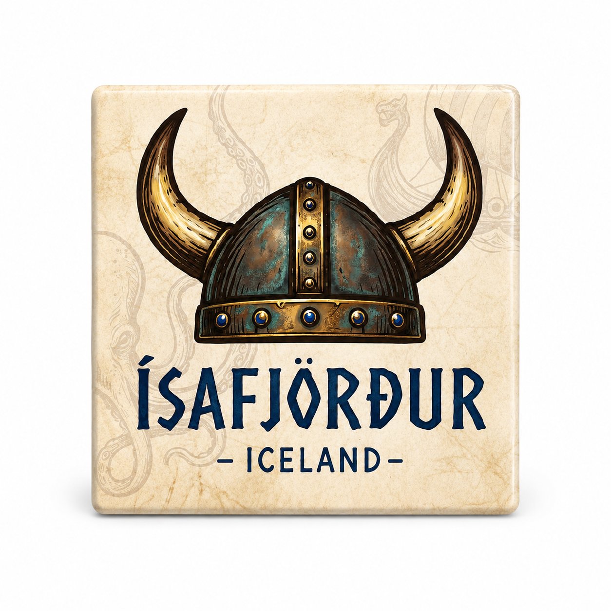 Viking helmet magnet on parchment background