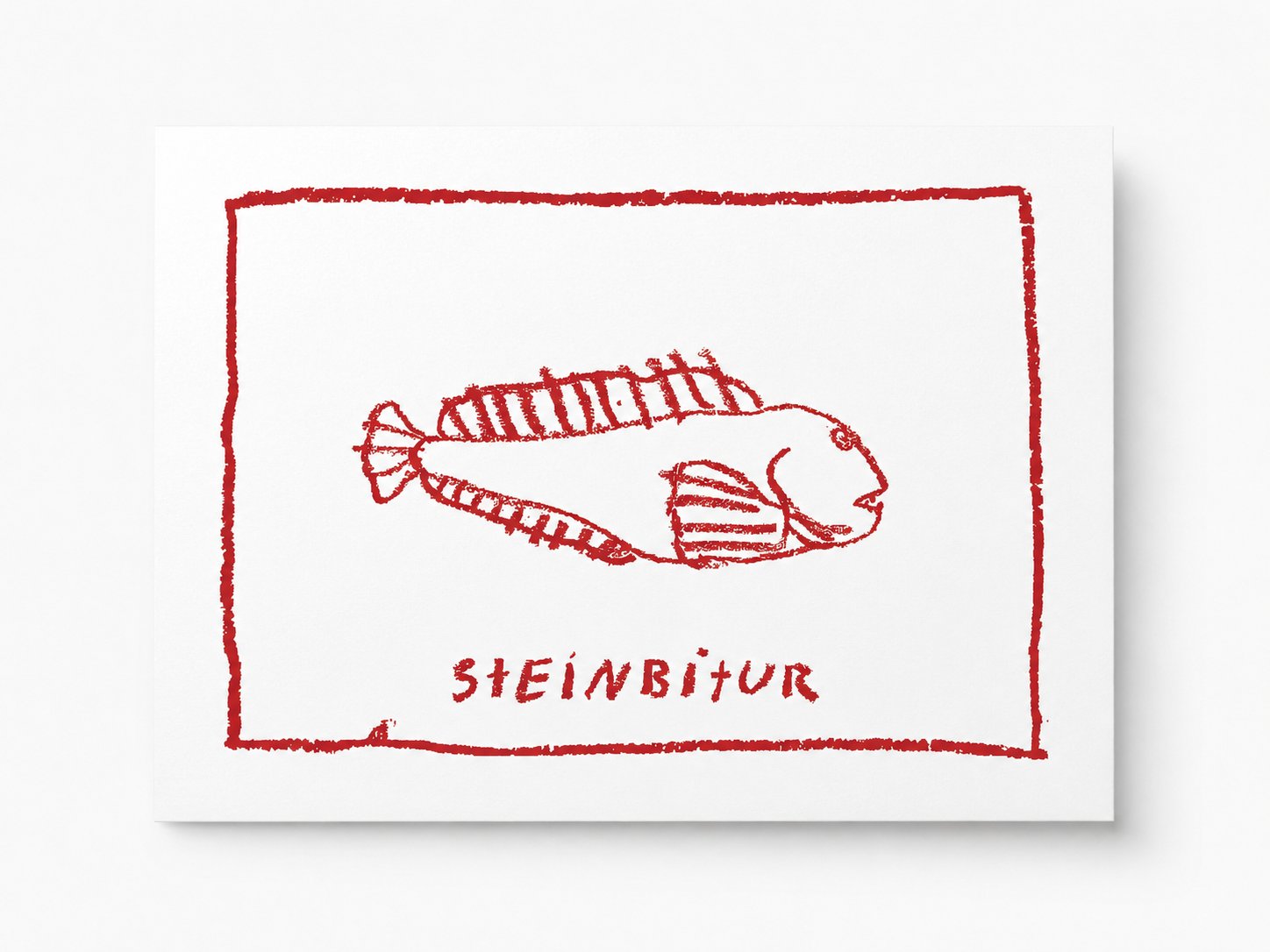 Steinbitur — catfish lino-print postcard in red