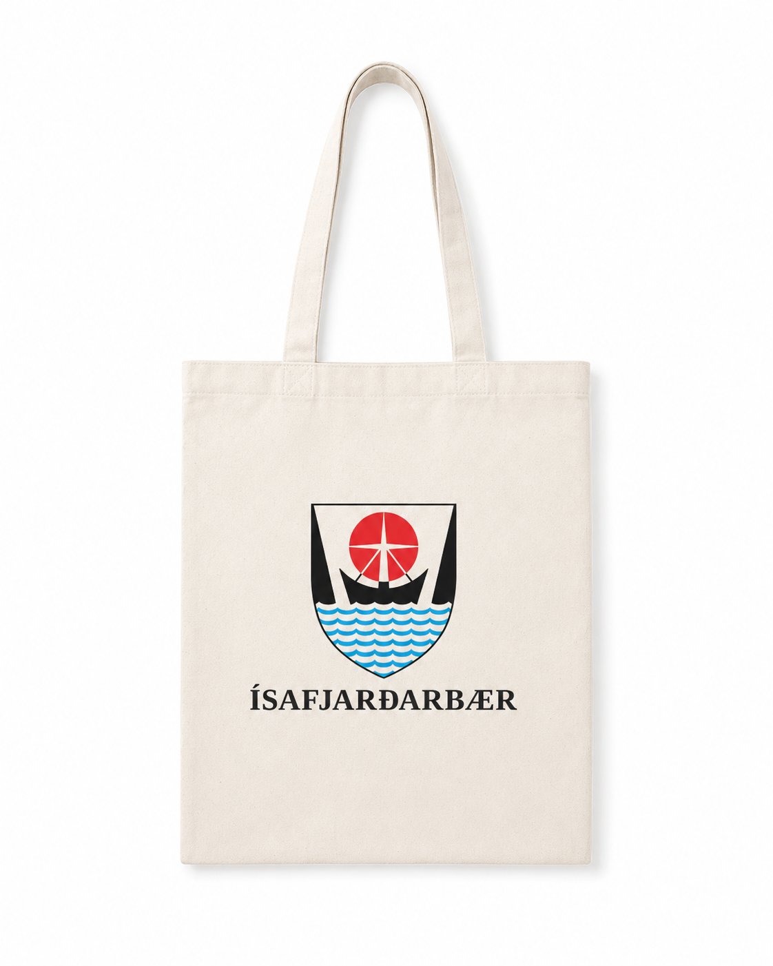 Ísafjarðarbær coat of arms tote bag in natural canvas